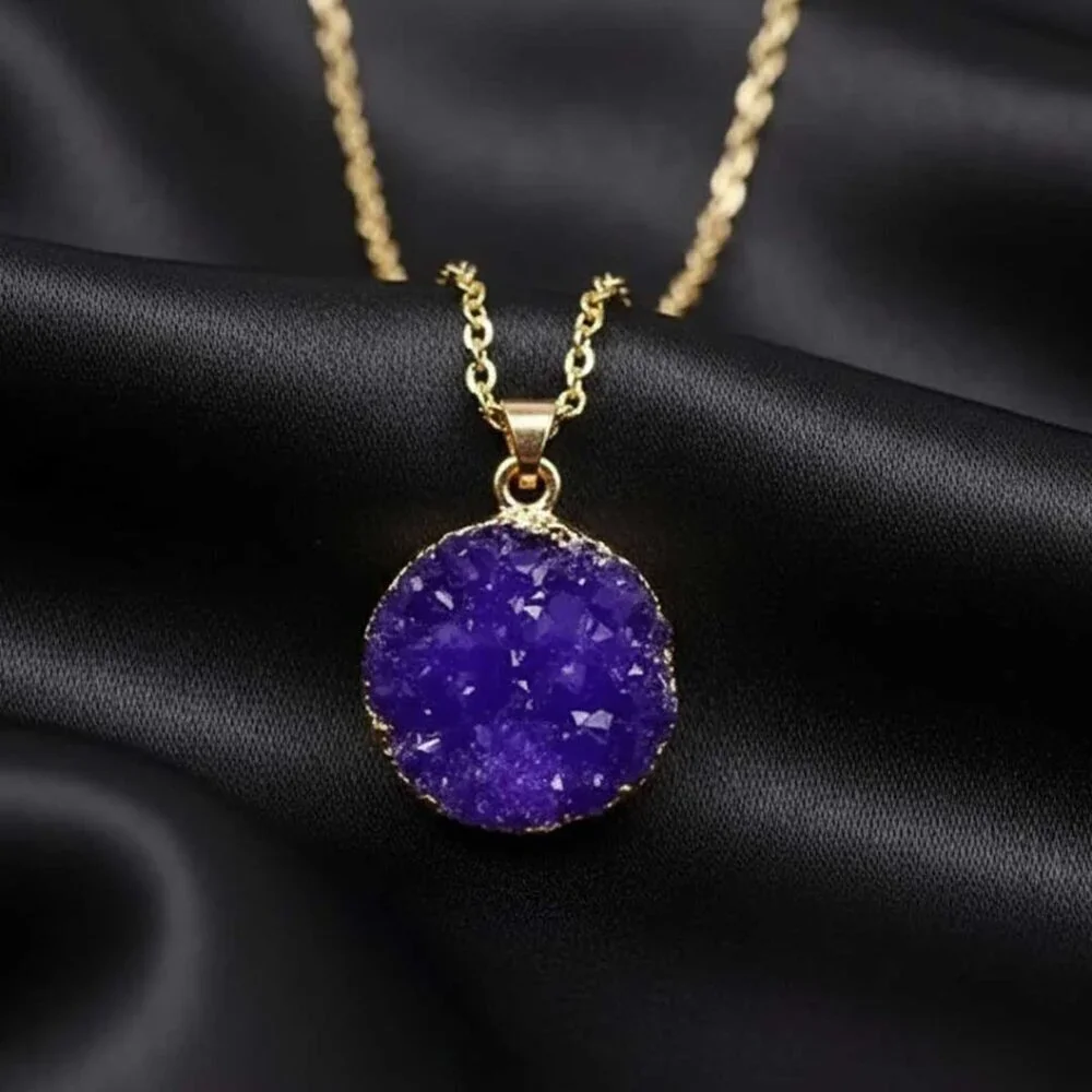 Purple Fashion Stone Round Necklace